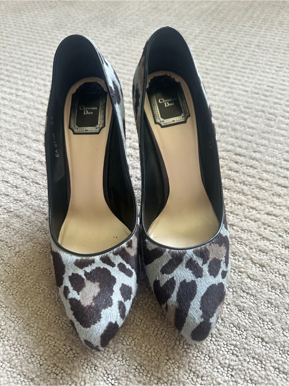 Dior Leopard Haircalf Pointed-Toe Pumps - Black Brown Gray